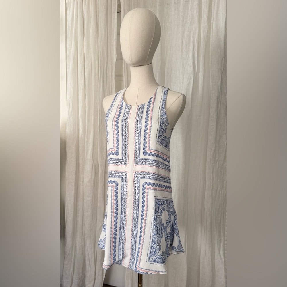 White Paisley Patterned High Neck Tank Tunic Top